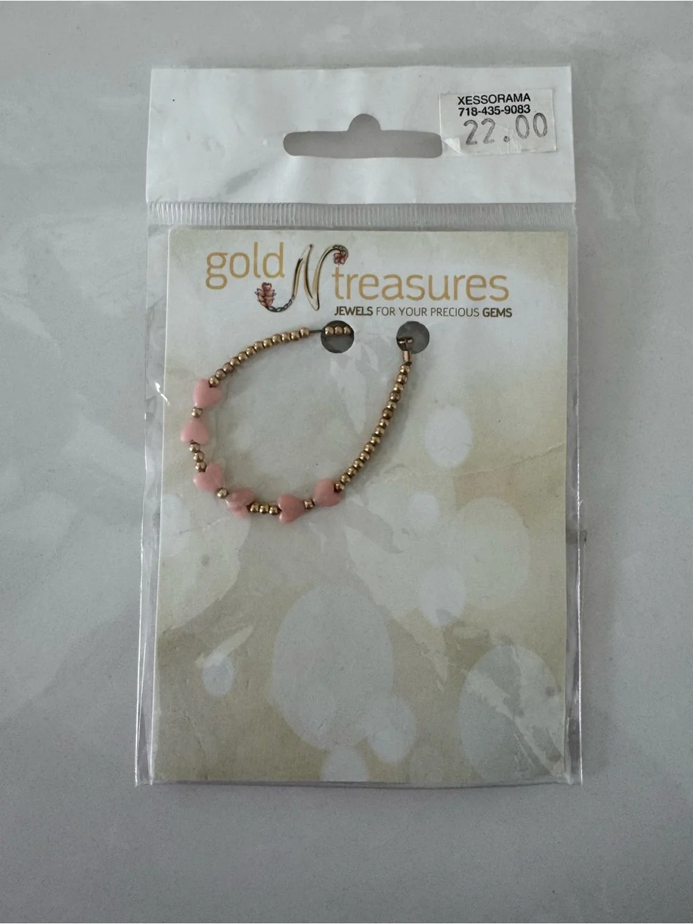 Gold N Treasures Gold Beaded Bracelet w Pink Heart Accents Size 3-9 Months